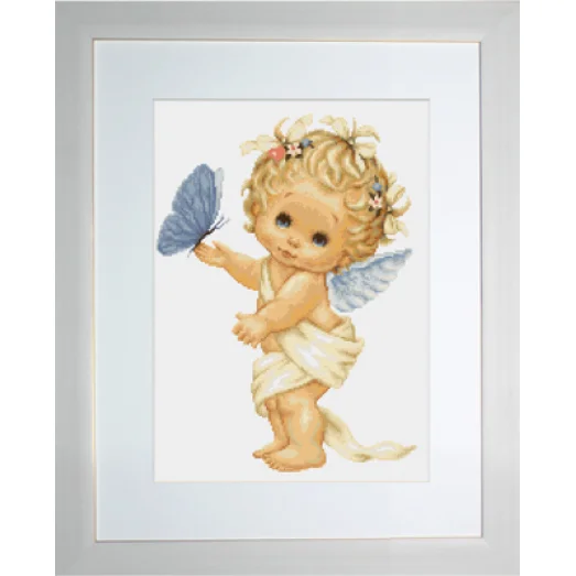 G368 Ангелочек с бабочкой. Набор для вышивки нитками Luca-s