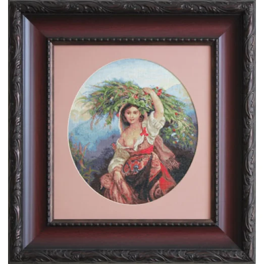 G466 Итальянка с цветами. Набор для вышивки нитками Luca-s