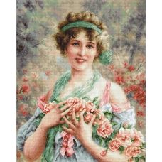 B553 Девушка с розами. Набор для вышивки нитками. Luca-s 