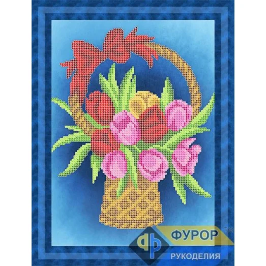 ФР-НБч4-119 Букет тюльпанов в корзине. Схема для вышивки бисером ТМ Фурор