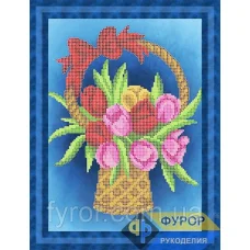 ФР-НБч4-19 Букет тюльпанов в корзине. Схема для вышивки бисером ТМ Фурор рукоделия