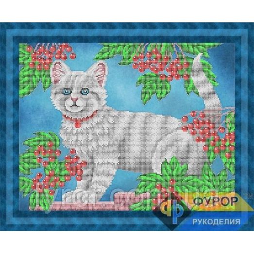 ФР-ЖБч3-113 Кот в калине. Схема для вышивки бисером ТМ Фурор Рукоделия