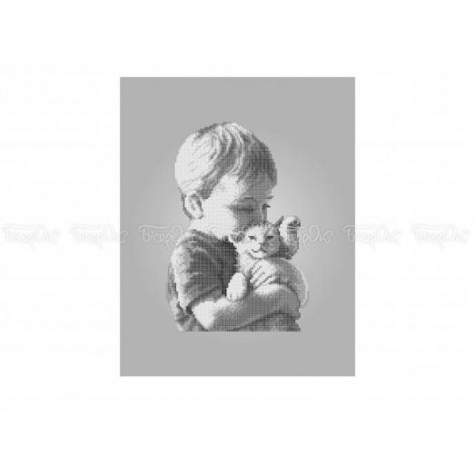 ЧВ-5191-С Мальчик с котенком (серый фон. Схема для вышивки бисером. Бисерок 