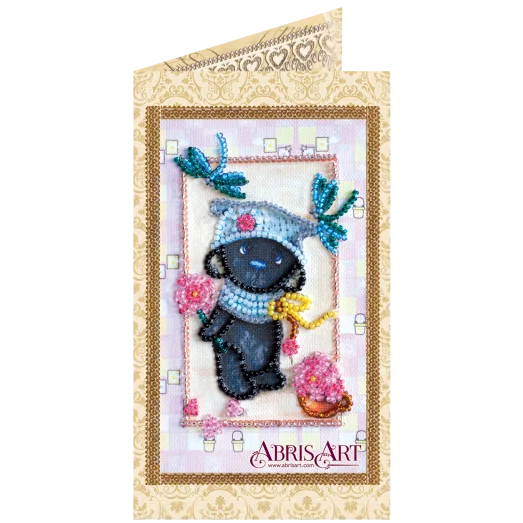 АО-108 Мишка Тедди и стрекозы. Набор-открытка для вышивки бисером Абрис Арт