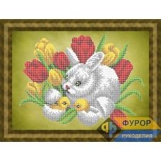 ФР-ЖБч4-093 Кролик и цыплята в тюльпанах. Схема для вышивки бисером ТМ Фурор