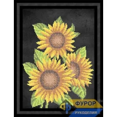 ФР-НБч4-121-1 Три подсолнуха (черный фон). Схема для вышивки бисером ТМ Фурор