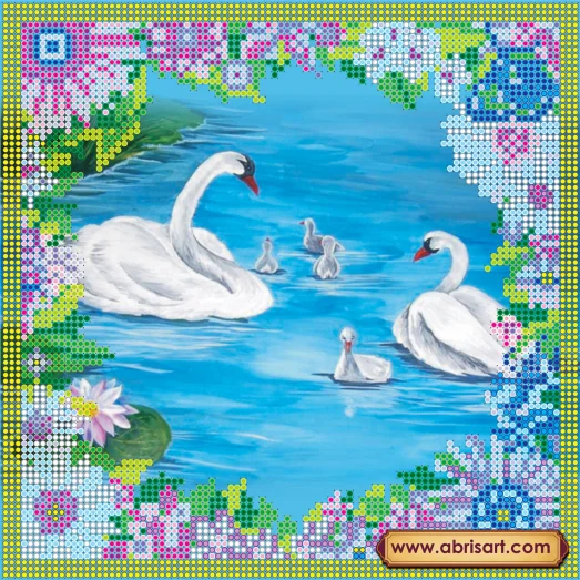 АС-010 Лебеди. Схема для вышивки бисером на холсте. АбрисАрт
