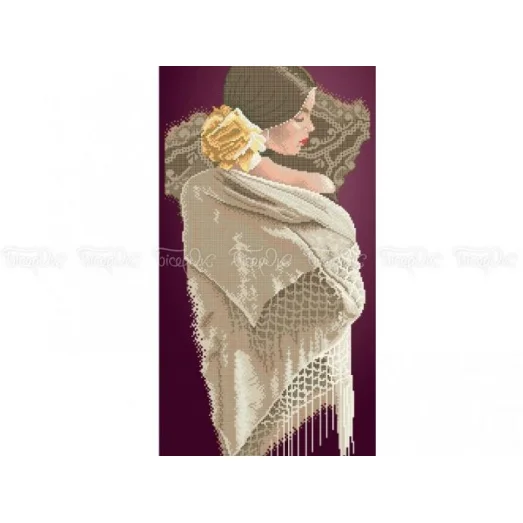 П-207 (30*60) Испанка Белая шаль. Схема для вышивки бисером Бисерок