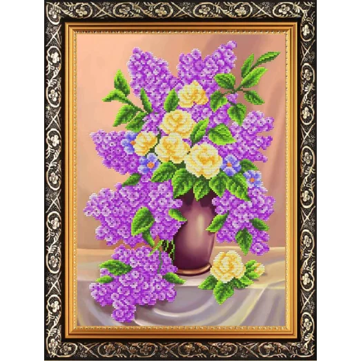 К-3152-ш Сирень и кремовые розы. Схема для вышивки бисером Благовест