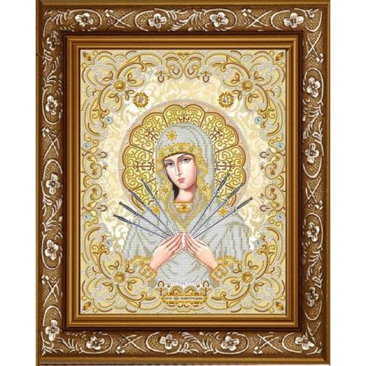 ЖС-3010 Пресвятая Богородица Семистрельная в жемчуге (золото). Схема для вышивки бисером Благовест