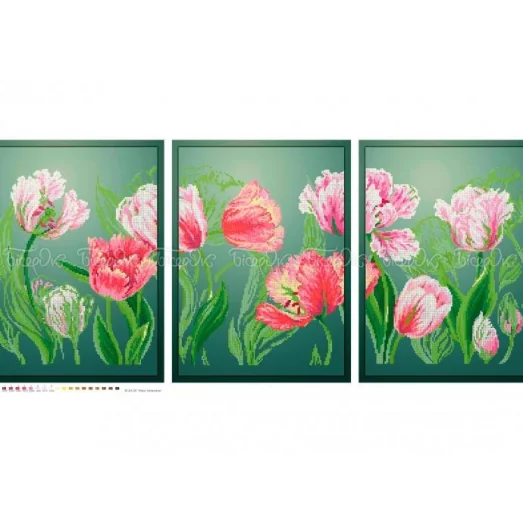 ЧМ-А3-035 Триптих Нежные тюльпаны. Схема для вышивки бисером. Бисерок