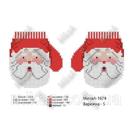 МИКА-1674 (А5) Ёлочная игрушка Варежка Схема для вышивки бисером