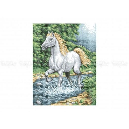 50-303 (30*40) Белая лошадь. Схема для вышивки бисером Бисерок