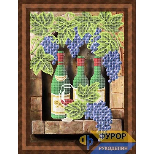 ФР-НБч3-017-2 Натюрморт с вином и виноградом. Схема для вышивки бисером ТМ Фурор
