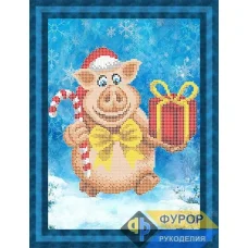 ФР-ЖБч4-094 Новогодняя свинка с подарком. Схема для вышивки бисером ТМ Фурор