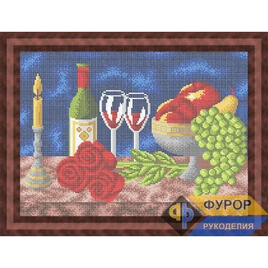 ФР-НБп3-148 Натюрморт вино, фрукты, розы. Схема для вышивки бисером ТМ Фурор