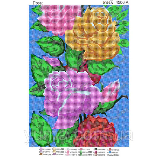 ЮМА-4506А Розы. Схема для вышивки бисером