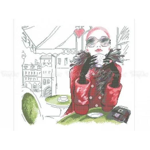 ЧВ-6033 (40*45) Девушка с кофе. Схема для вышивки бисером. Бисерок