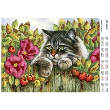 ДАНА-0296 Котик в цветах. Схема для вышивки бисером