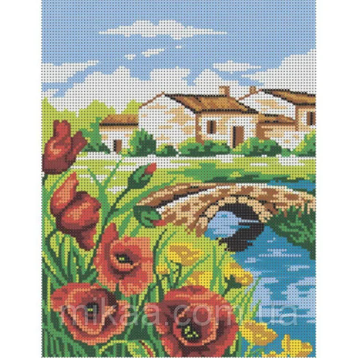 МИКА-0322 (А4) Пейзаж с маками. Схема для вышивки бисером