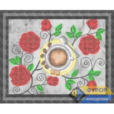 ФР-НБч3-168 Кружка кофе в розах. Схема для вышивки бисером ТМ Фурор