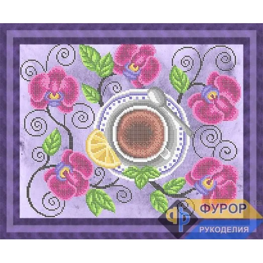 ФР-НБч3-169 Кружка чая среди орхидей. Схема для вышивки бисером ТМ Фурор