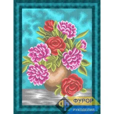 ФР-НБп2-021-1 Пионы в вазе (голубой фон). Схема для вышивки бисером ТМ Фурор