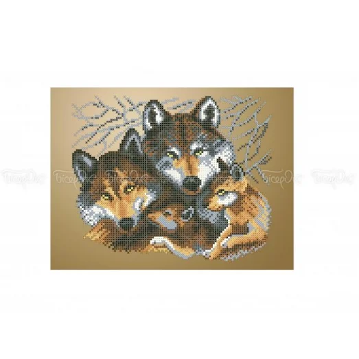 ЧВ-3429 Семья волков (коричневый фон). Схема для вышивки бисером. Бисерок