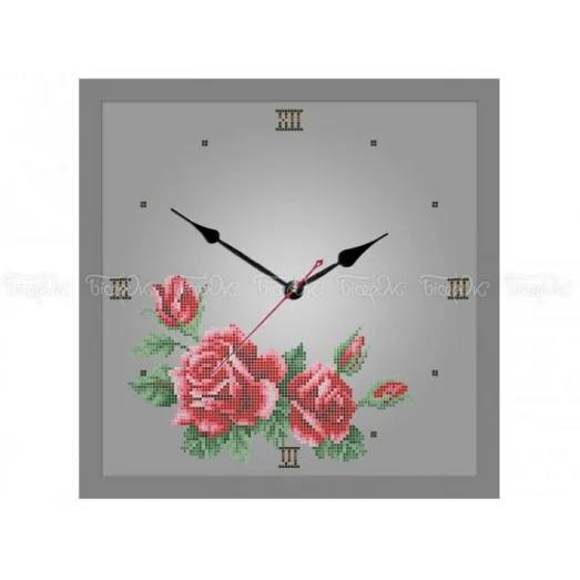 ЧВ-5372с (30*40) Часы Розы (серый фон). Схема для вышивки бисером Бисерок