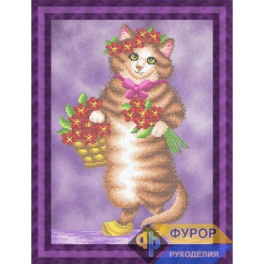 ФР-ЖБч3-142 Кошка с цветами. Схема для вышивки бисером ТМ Фурор