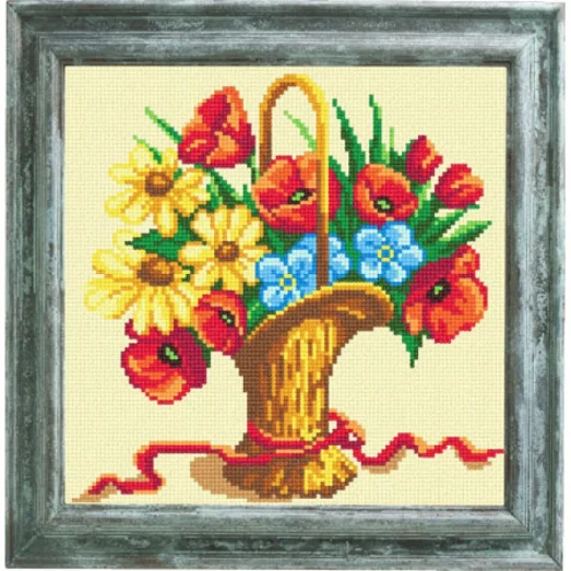 Е-004 Корзина с полевыми цветами. Канва для вышивки нитками Чаривниця