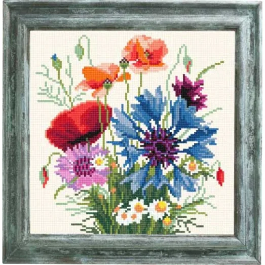 Е-020 Маки с васильками. Канва для вышивки нитками Чаривниця