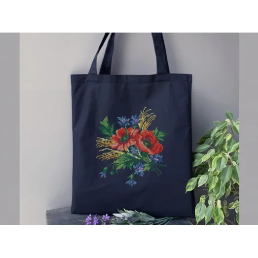 СП-100.310 Пошитая черная экосумка под вышивку бисером. Бисерок