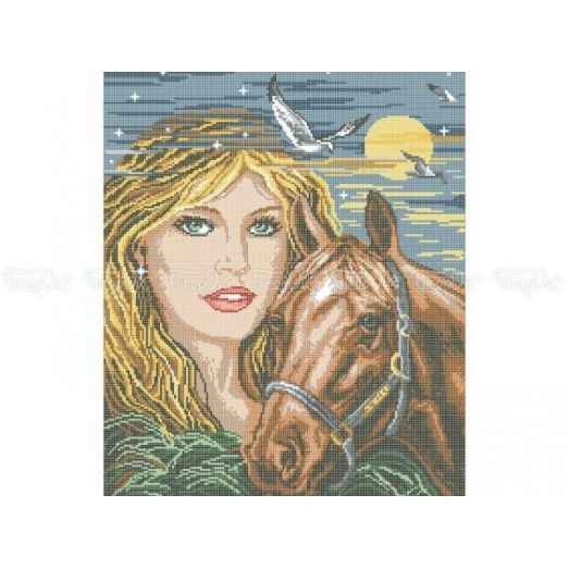 40-201 (40*60) Девушка с лошадью. Схема для вышивки бисером Бисерок