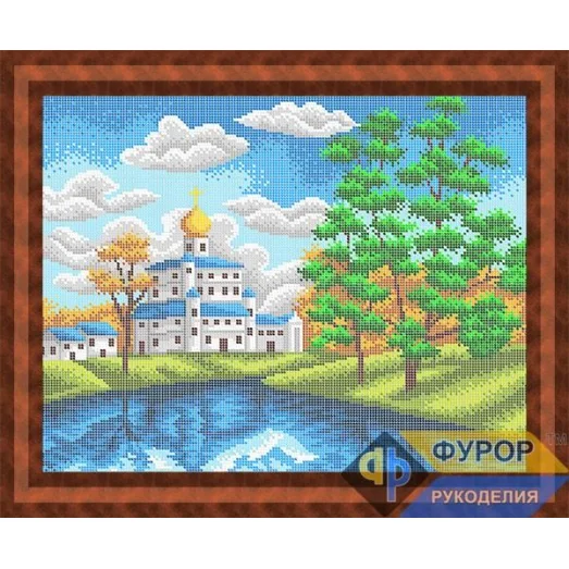 ФР-ПБп3-083 Церковь на берегу озера. Схема для вышивки бисером ТМ Фурор