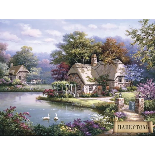 РТ150107 Домик мечты. Коттедж у пруда. Техника Папертоль