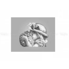 ЧВ-5190-С Девочка с котенком (серый фон ). Схема для вышивки бисером. Бисерок 