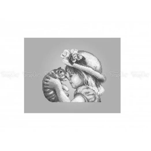 ЧВ-5190-С Девочка с котенком (серый фон ). Схема для вышивки бисером. Бисерок