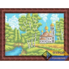 ФР-ПБп3-088 Церковь на лугу. Схема для вышивки бисером ТМ Фурор
