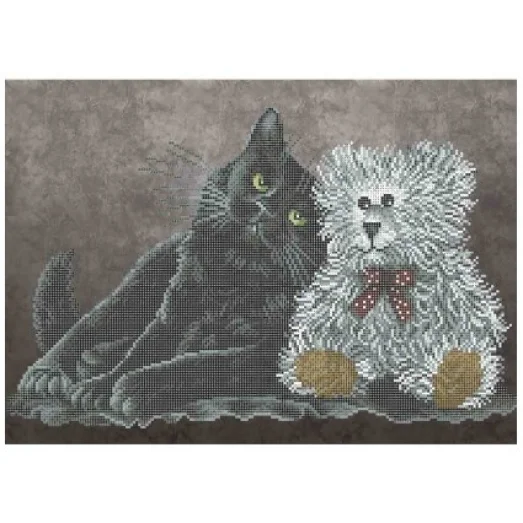 А3-К-892 Кошка с медвежонком. Схема для вышивки бисером ТМ Acorns