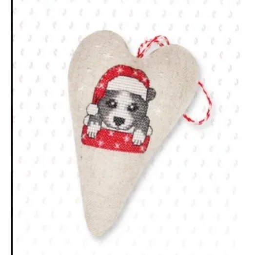 JK002 Набор Новогодняя игрушка Собака в красной шапке для вышивки крестиком. Luca-s