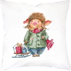 PB202 Свинка с подарками. Набор для вышивки подушки нитками. Luca-s