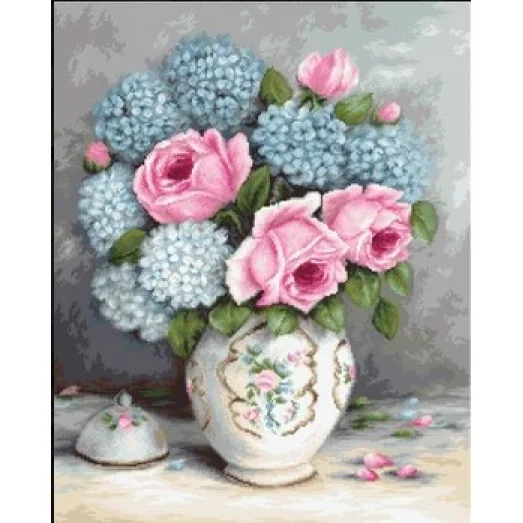 G569 Розы и гортензии. Набор для вышивки нитками Luca-s