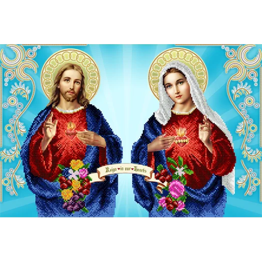 АХ2-029 Непорочное сердце Марии и св. сердце Иисуса. Схема для вышивки бисером. А-Строчка