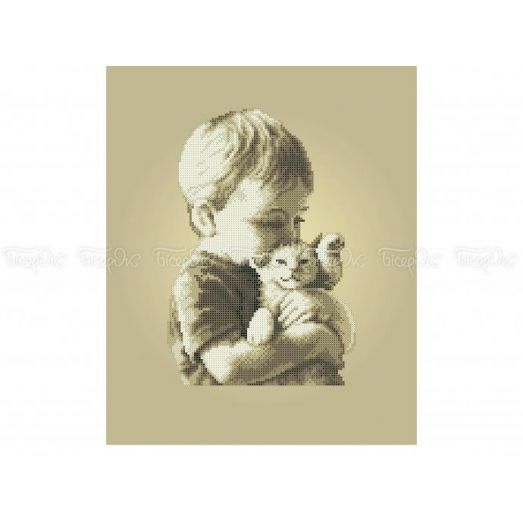 ЧВ-5191-К Мальчик с котенком (коричневый фон). Схема для вышивки бисером. Бисерок 