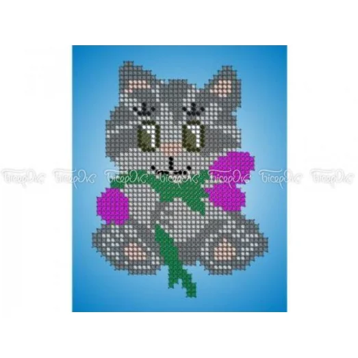 ЧВ-1127  Котенок с тюльпанами. Схема для вышивки бисером Бисерок