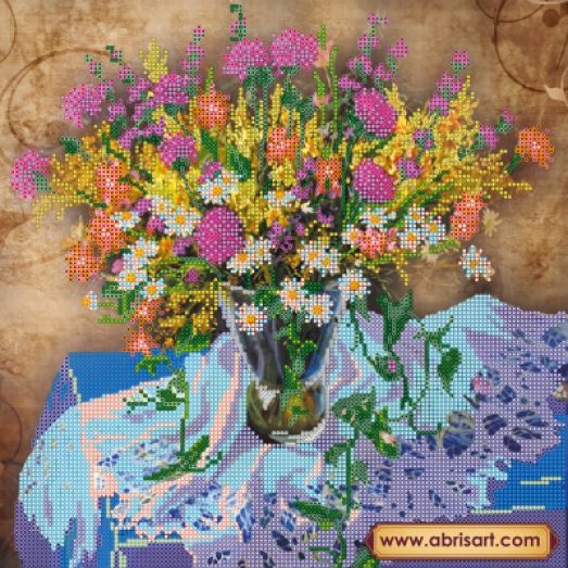 АС-214 Луговые цветы. Схема для вышивки бисером на холсте. АбрисАрт