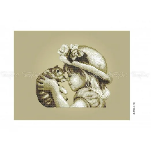 ЧВ-5190-К Девочка с котенком (коричневый фон). Схема для вышивки бисером. Бисерок