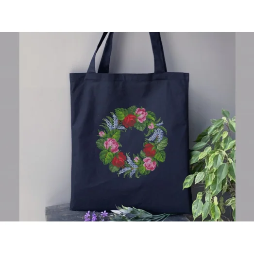 СП-100.042 Пошитая черная экосумка под вышивку бисером. Бисерок