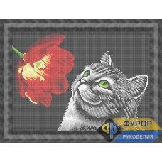 ФР-ЖБп3-033 Кот с цветком. Схема для вышивки бисером ТМ Фурор Рукоделия